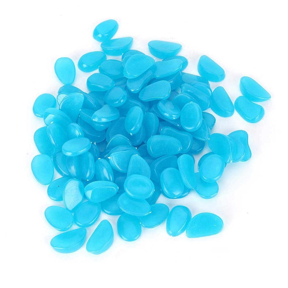 Fdit 100 Pcs Garden Luminescent Aquarium Decor, Glowing Stones (Blue)