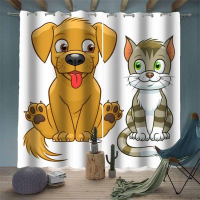 3D Cat and Dog Blackout Curtains, 2-Piece Set, 140 x 250 cm