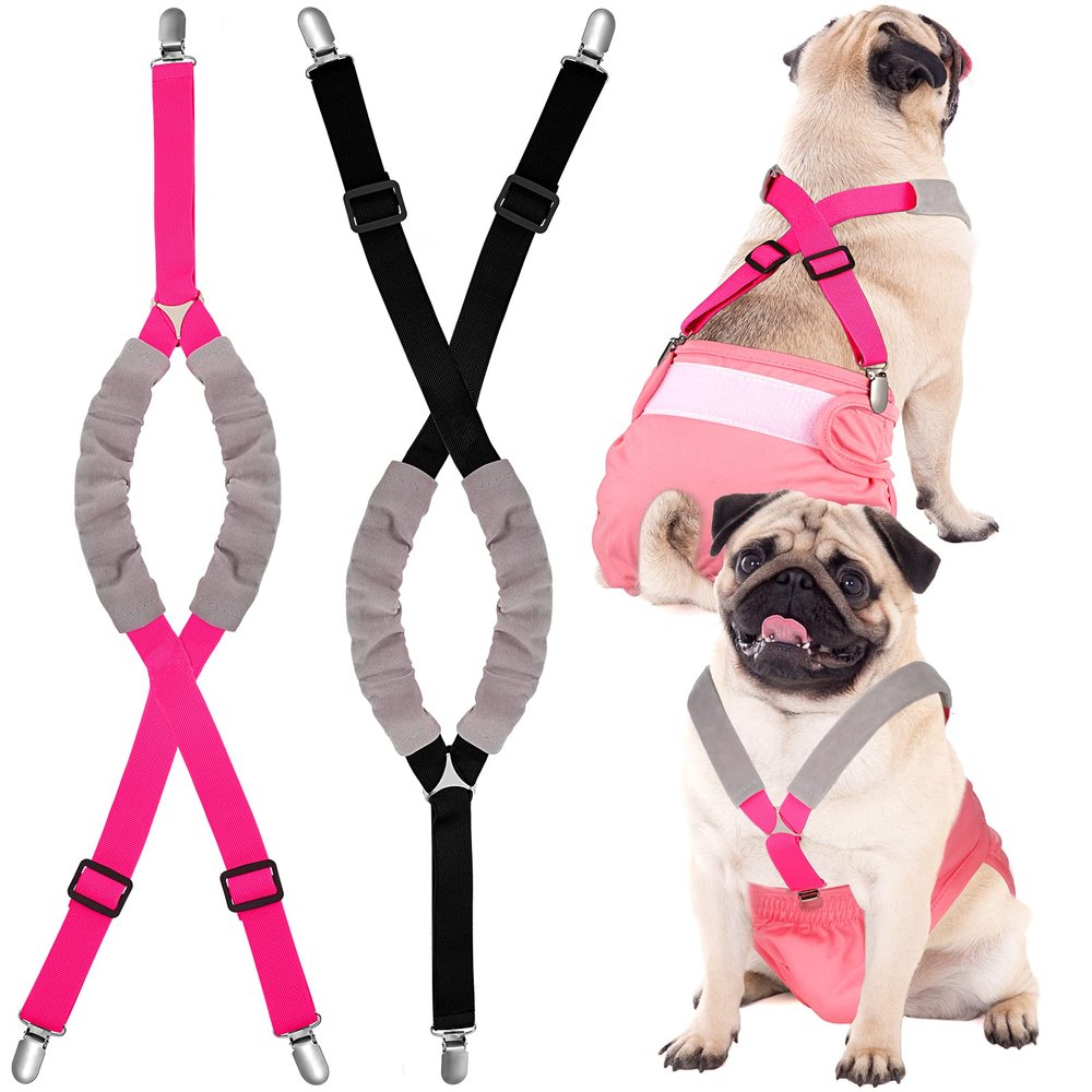 Saintrygo Dog Diaper Suspenders for Female and Male Dogs, 2-Pack, Black and Pink, Size L