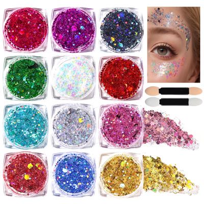 Teenitor Glitter Gel for Face, Body, Hair, and Makeup, 12 Colors