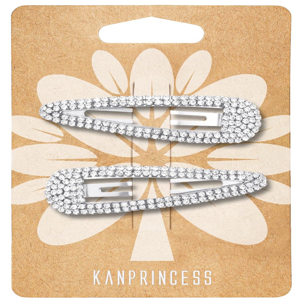 KANPRINCESS 2-Pack 6.1 cm Silver-Tone Rhinestone Hair Clips
