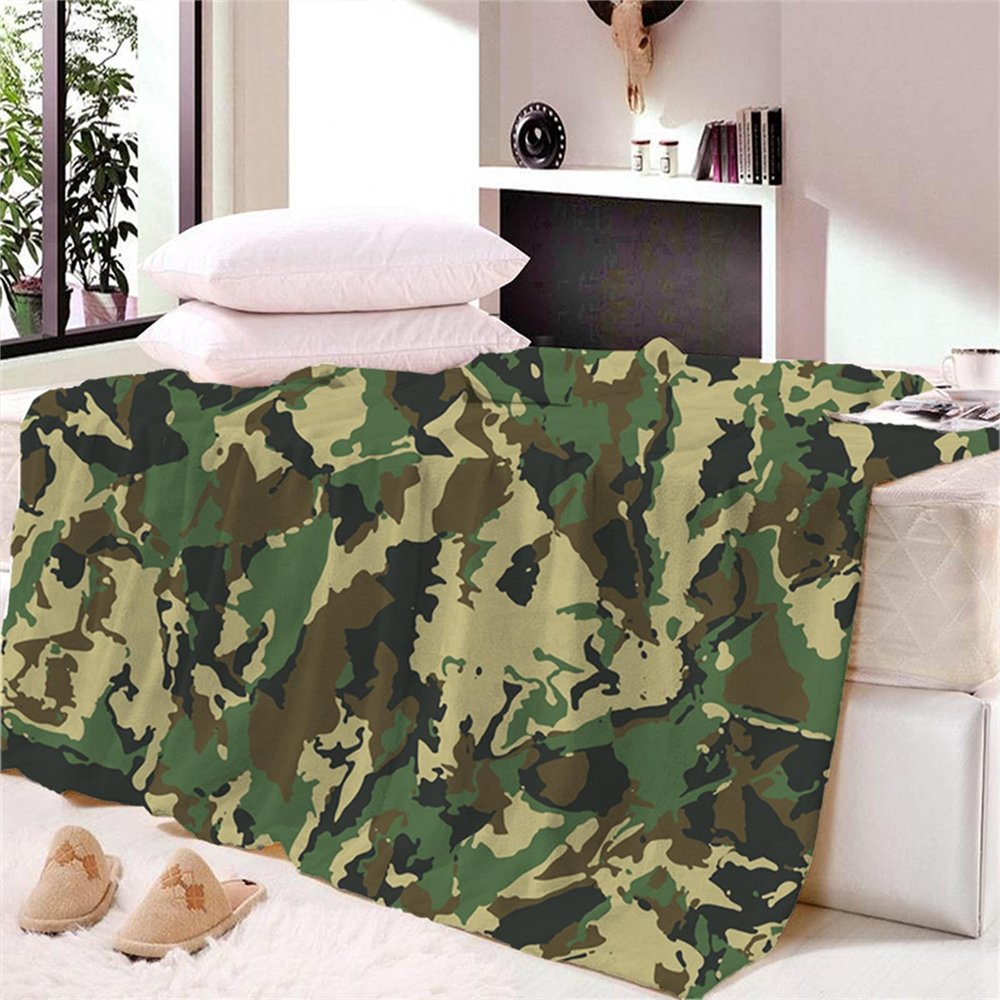 Soft Green Camouflage Flannel Blanket, 130 x 150 cm, 3D Digital Print
