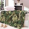 Soft Green Camouflage Flannel Blanket, 130 x 150 cm, 3D Digital Print view 1