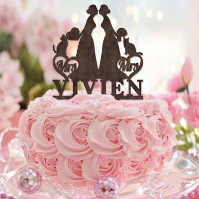Mrs and Mrs Brown Happy Birthday Cake Topper, Two Women Silhouette Cupcake Topper, Acrylic Black
