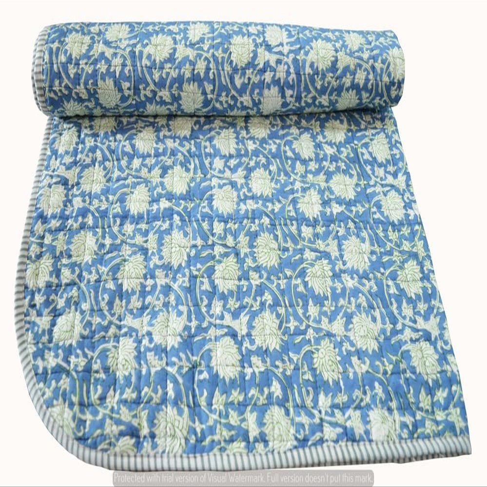 Aashita Creations Handmade Kantha Cotton Baby Quilt, Floral Print _1038