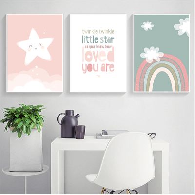 KEBIA Cartoon Rainbow Nursery Quote Poster, Wall Art, Canvas Print, Children's Artwork, Kids' Decor, Picture, Nursery Bedroom Decoration, 70 x 100 x 3 cm, Frameless
