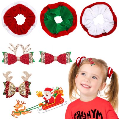 6-Piece Christmas Hair Clips and Velvet Scrunchies Set