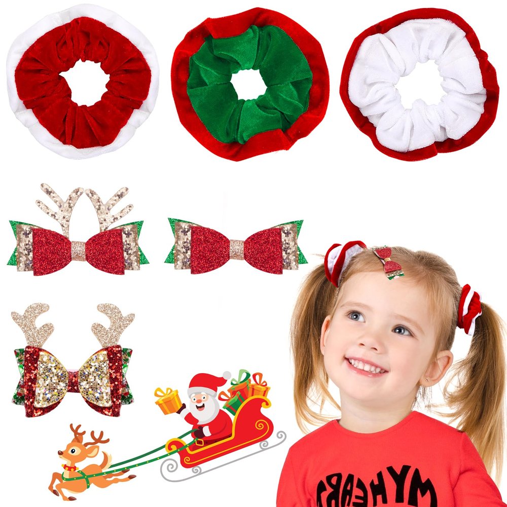 6-Piece Christmas Hair Clips and Velvet Scrunchies Set