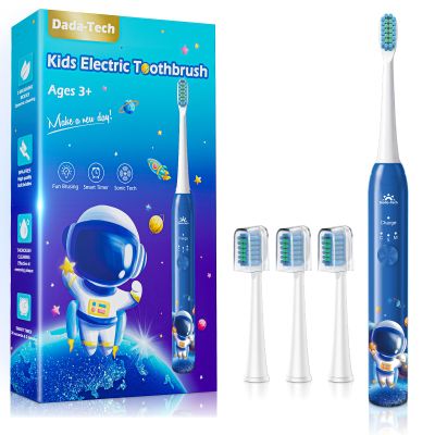 Electric Toothbrush for Kids Ages 3–12, Rechargeable Sonic Toothbrush with Timer, Habit-Building Stickers, 3 Modes, Astronaut Blue
