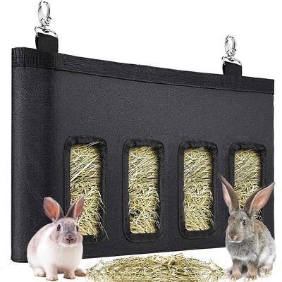 Rabbit Hay Feeder Bag with 4 Windows, Black