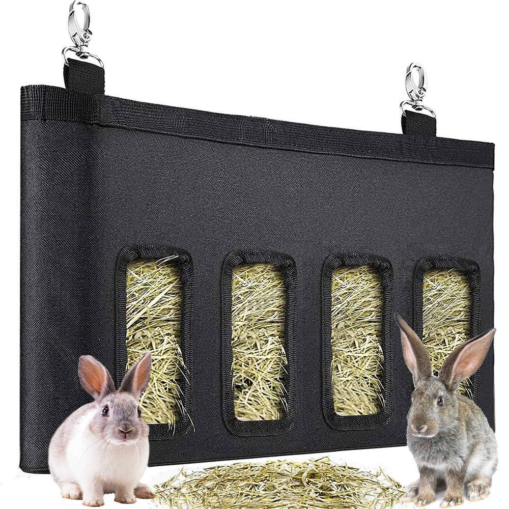 Rabbit Hay Feeder Bag with 4 Windows, Black