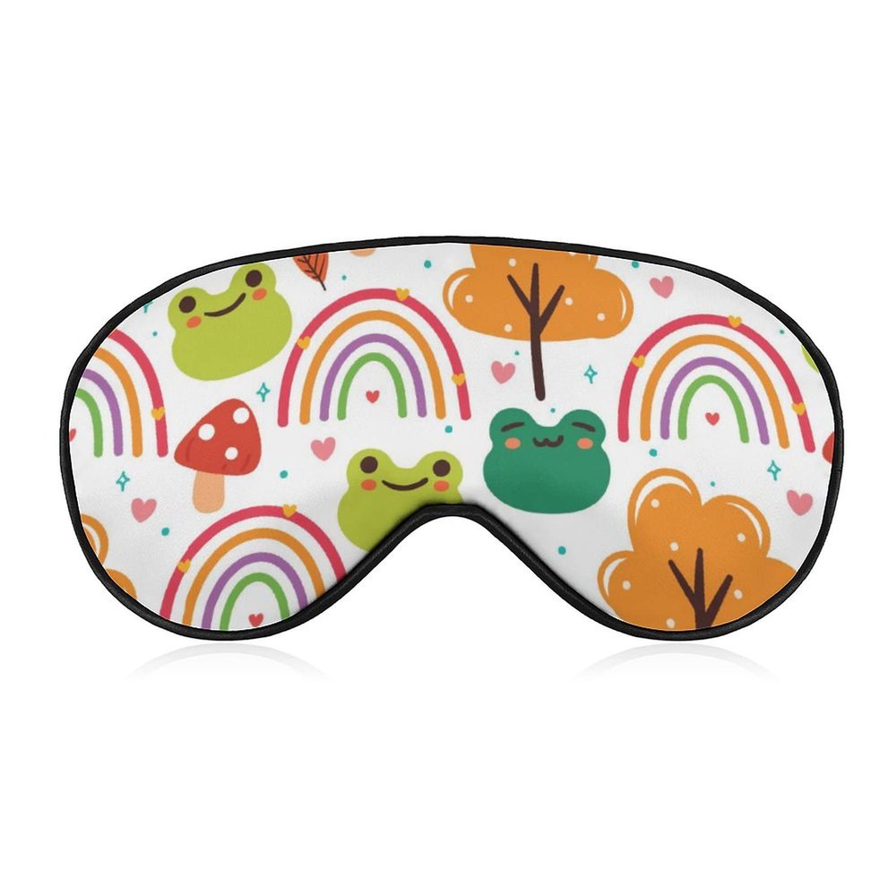Cartoon Frog Plant Sleep Mask, Rainbow Mushroom Eye Cover, Adjustable, Super Soft, for Men and Women, Travel and Naps