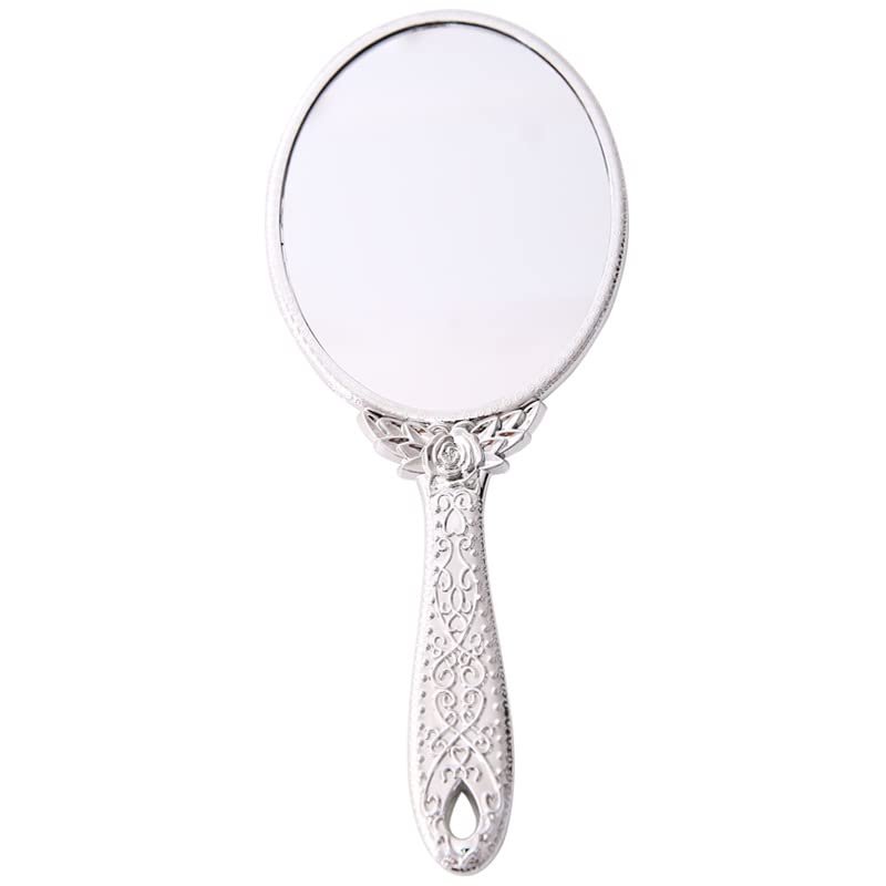 HUFFA Vintage Oval Handheld Makeup Mirror, Silver
