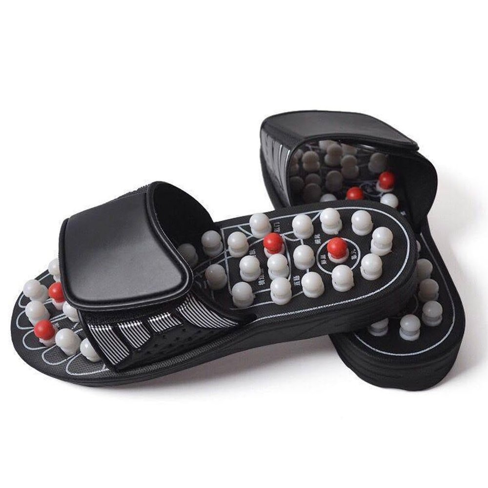 Magnetic Acupressure Massage Slippers for Indoor Use, Red Rotating Dot, Size 44-45