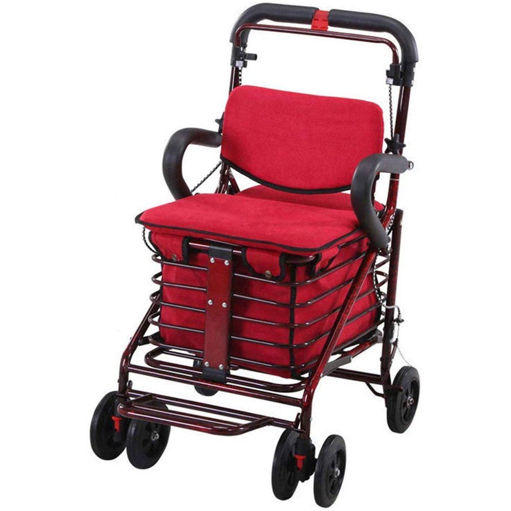 Rollator Walker, Lightweight Steel-Tube Frame, Foldable, Height-Adjustable, with Padded Seat, Basket and Locking Brakes, 120 kg Load Capacity