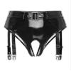 Jugaoge Women's Sexy Patent-Look Open-Crotch Panties with Clips, Black, 3XL view 1