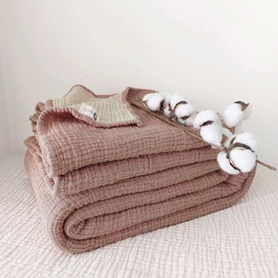 Four-Layer Two-Tone Muslin Blanket, Ultra-Soft and Lightweight, 160 x 220 cm, Copper Brown/Light Yellow