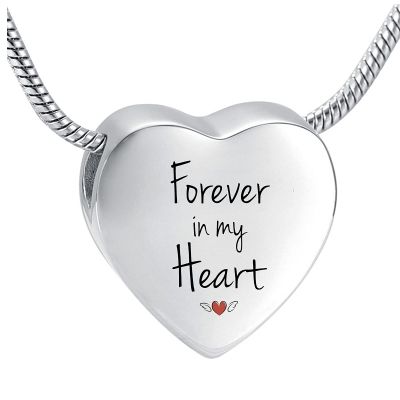 ADENLA Forever in My Heart Cremation Ash Pendant, Custom Engraved Stainless Steel Memorial Jewelry