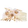 Decorative Zinc Alloy Hair Comb with Rhinestones, Golden Flowers view 1