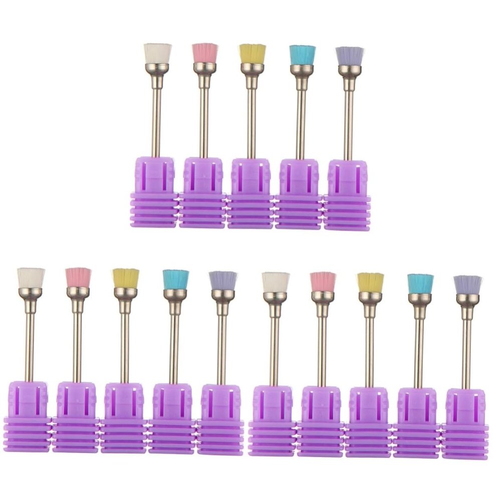 FRCOLOR 15-Piece Nail Drill Cleaning Brush Set, Nail Art Dust Brushes, Nail Cleaning Tools for Salons and Beginners, Blue, Clear and Yellow