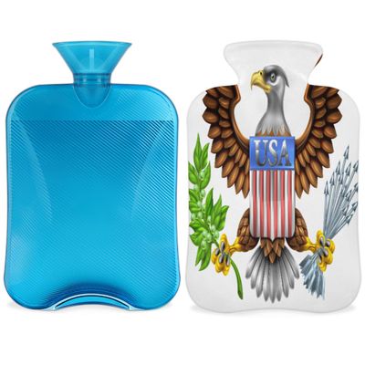 American Eagle Design Hot Water Bottle with Fleece Cover, 2 L