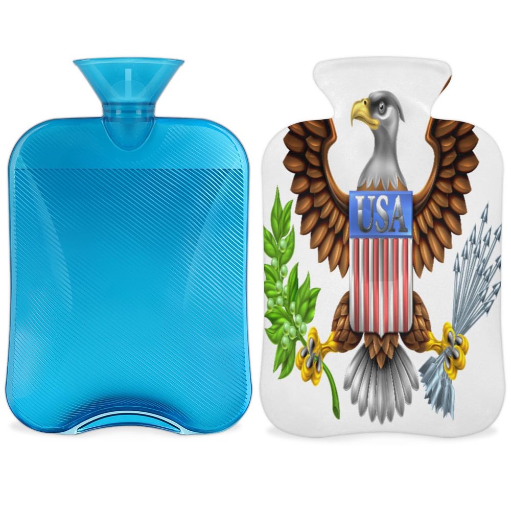 American Eagle Design Hot Water Bottle with Fleece Cover, 2 L