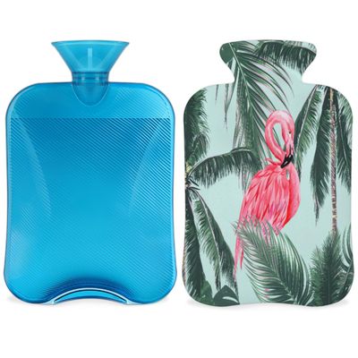 Flamingo Tropical Palm Hot Water Bottle with Fleece Cover, 2 L