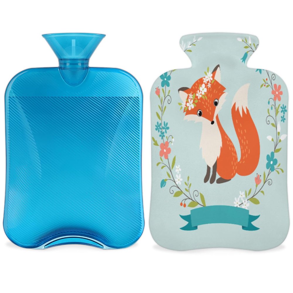 Flower Fox Hot Water Bottle with Fleece Cover, 2 L