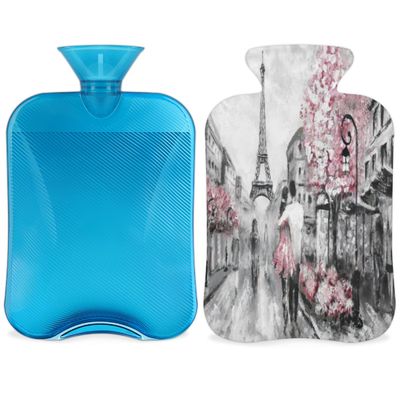 Paris Hot Water Bottle with Plush Cover, 2 L, Paris Street Painting