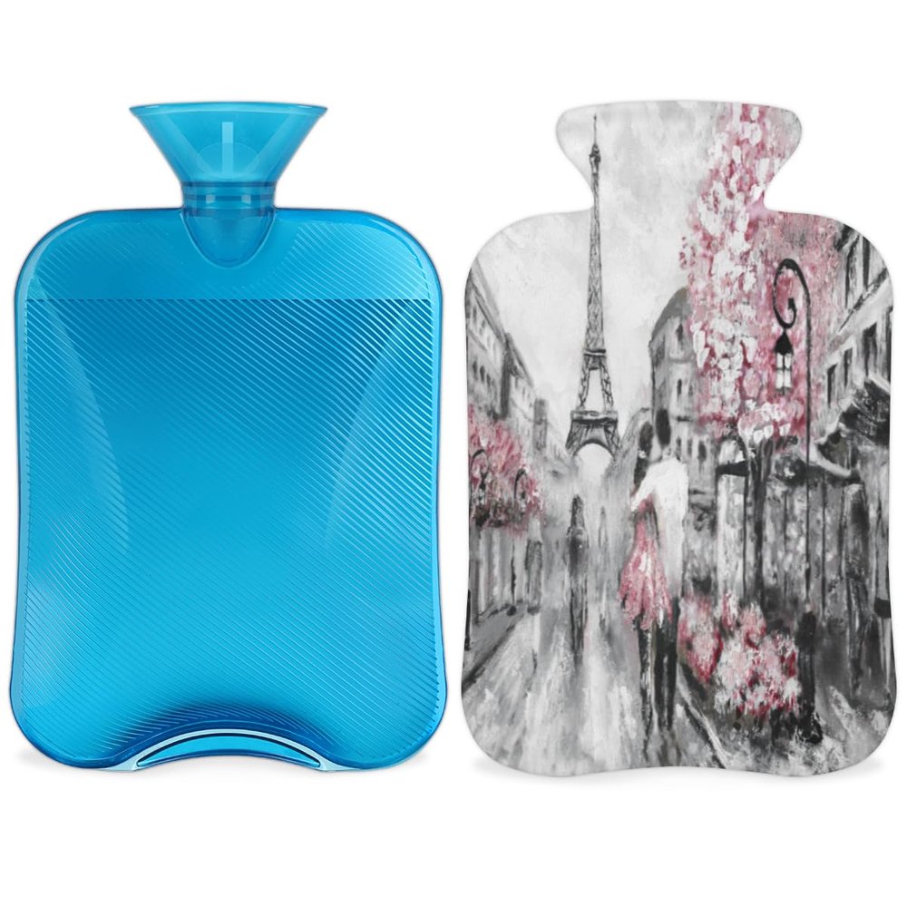 Paris Hot Water Bottle with Plush Cover, 2 L, Paris Street Painting