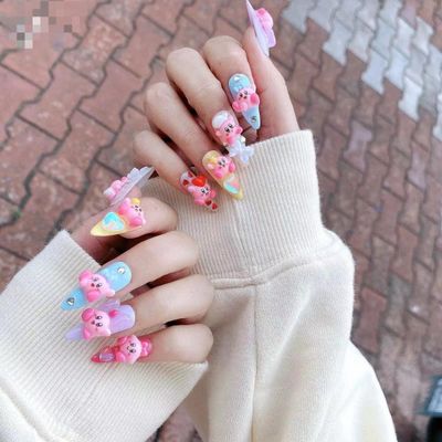 ENESEA Temperament-Improving Nail Stickers, [Handmade Nail] Wearable Nail Stickers for Students, Cartoon Star Kabi (10-Piece Pack) (Size: Large)
