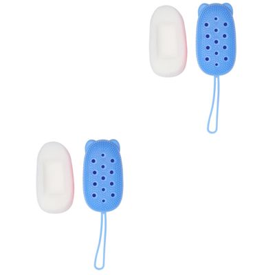FOMIYES 2-Piece Automatic Silicone Bath Scrubber with Soap Holder, Portable Bath Brush for Home, Bathroom, and Hotel, Sky Blue, Soap Not Included