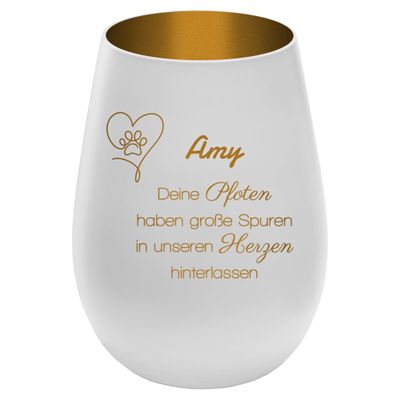 Pet Memorial Light with Saying, White Exterior/Gold Interior, Design 7, Personalized Name, 12 cm