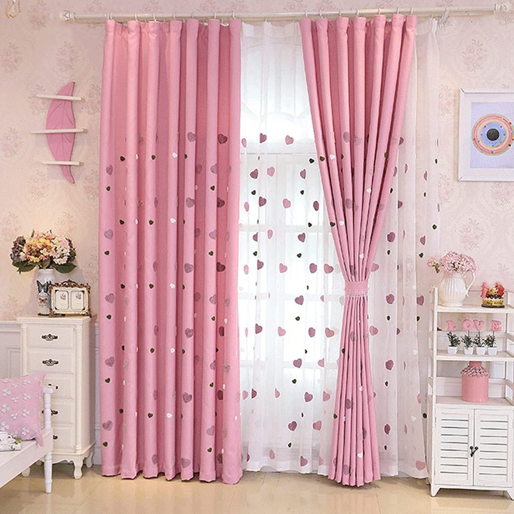 Generic Blackout Curtains for Bedroom, Elegant Embroidered Tulle Sheer Curtains, 250 × 270 cm (98 × 106 in), B (Tulle + Cloth)