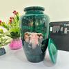 Decorative Green Human Ashes Urn with Elephant Pattern view 2
