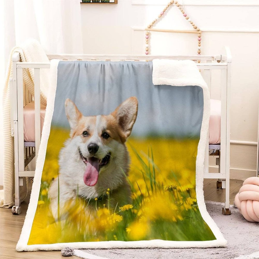 3D Corgi Sherpa Fleece Blanket, 130 x 150 cm, Soft and Warm