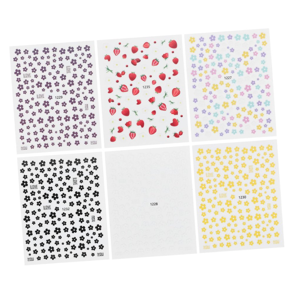 Self-Adhesive Nail Stickers with Small Floral Designs, 6 Paper Sheets