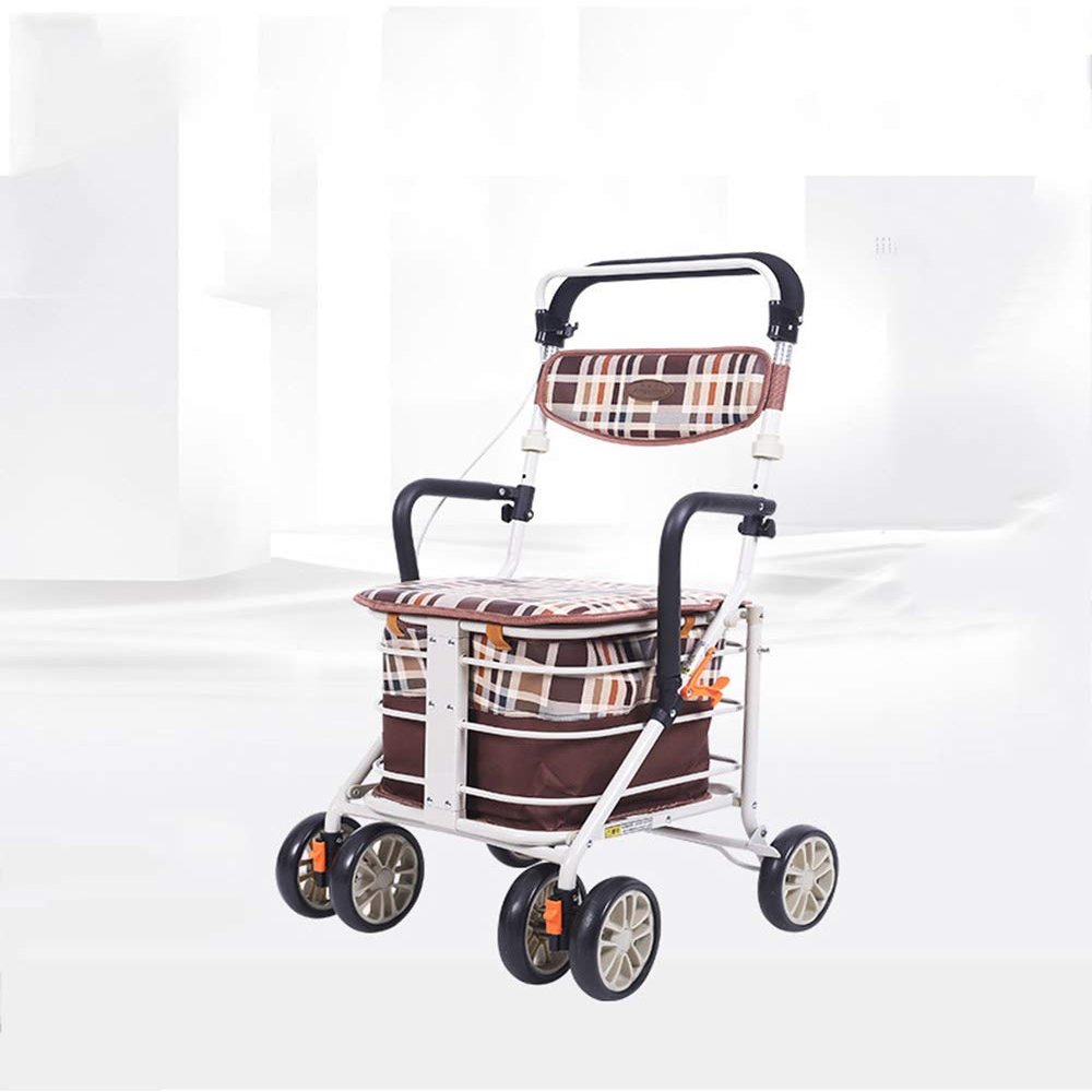 Folding Aluminum Rollator Walker with Height-Adjustable Seat and Lower Side Basket