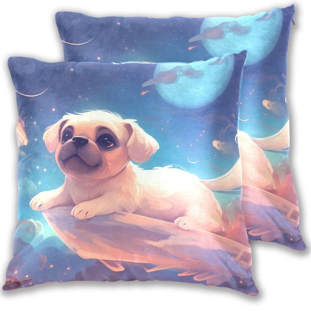 FRODOTGV Colorful Balloons Floating Puppy Satin Pillow Covers with Zipper, 2-Pack, 16 x 16 in