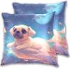 FRODOTGV Colorful Balloons Floating Puppy Satin Pillow Covers with Zipper, 2-Pack, 16 x 16 in view 1