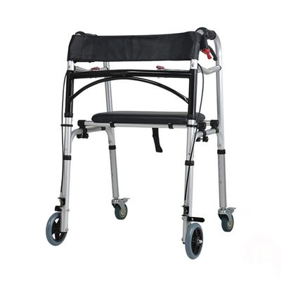 Foldable Medical Rollator Walker with Seat Wheels and Push-Down Brakes
