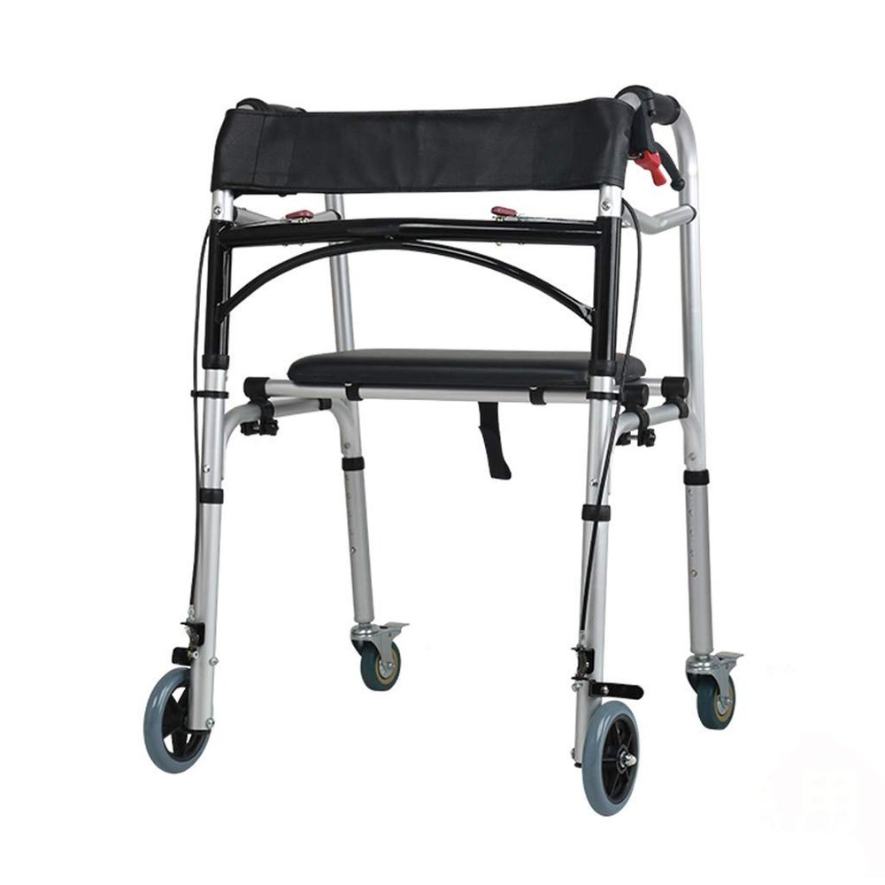 Foldable Medical Rollator Walker with Seat Wheels and Push-Down Brakes