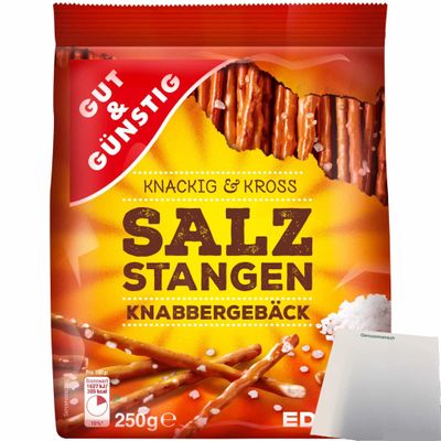 Gut&Günstig Sea Salt Pretzel Sticks, Crisp & Crunchy (250 g Pack) + usy Block