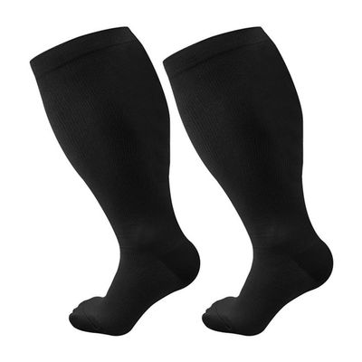 Cheeroyal 2-Pair Plus-Size Compression Socks, 20–30 mmHg, Wide Calf, Knee-High, 3XL Black