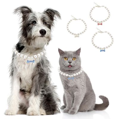 Zunea Pearl Necklace for Small Dogs and Cats with Bone Charm