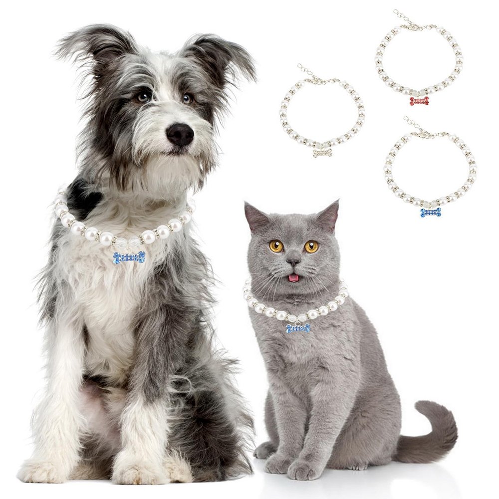 Zunea Pearl Necklace for Small Dogs and Cats with Bone Charm