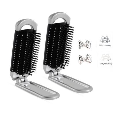 2-Pack Folding Hair Brushes with Mirrors