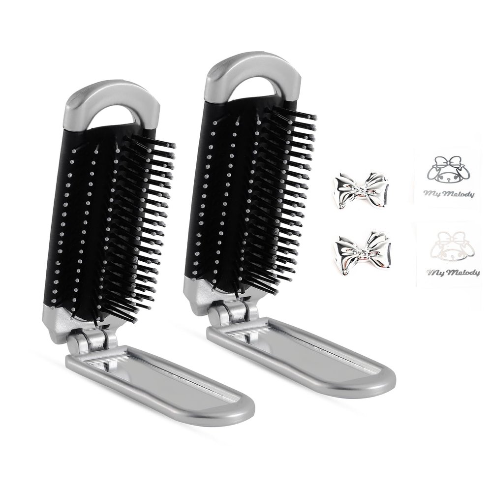 2-Pack Folding Hair Brushes with Mirrors