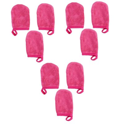 FOMIYES 9-Piece Facial Cleansing Gloves, Thick Reusable Makeup Remover Puffs, Pink