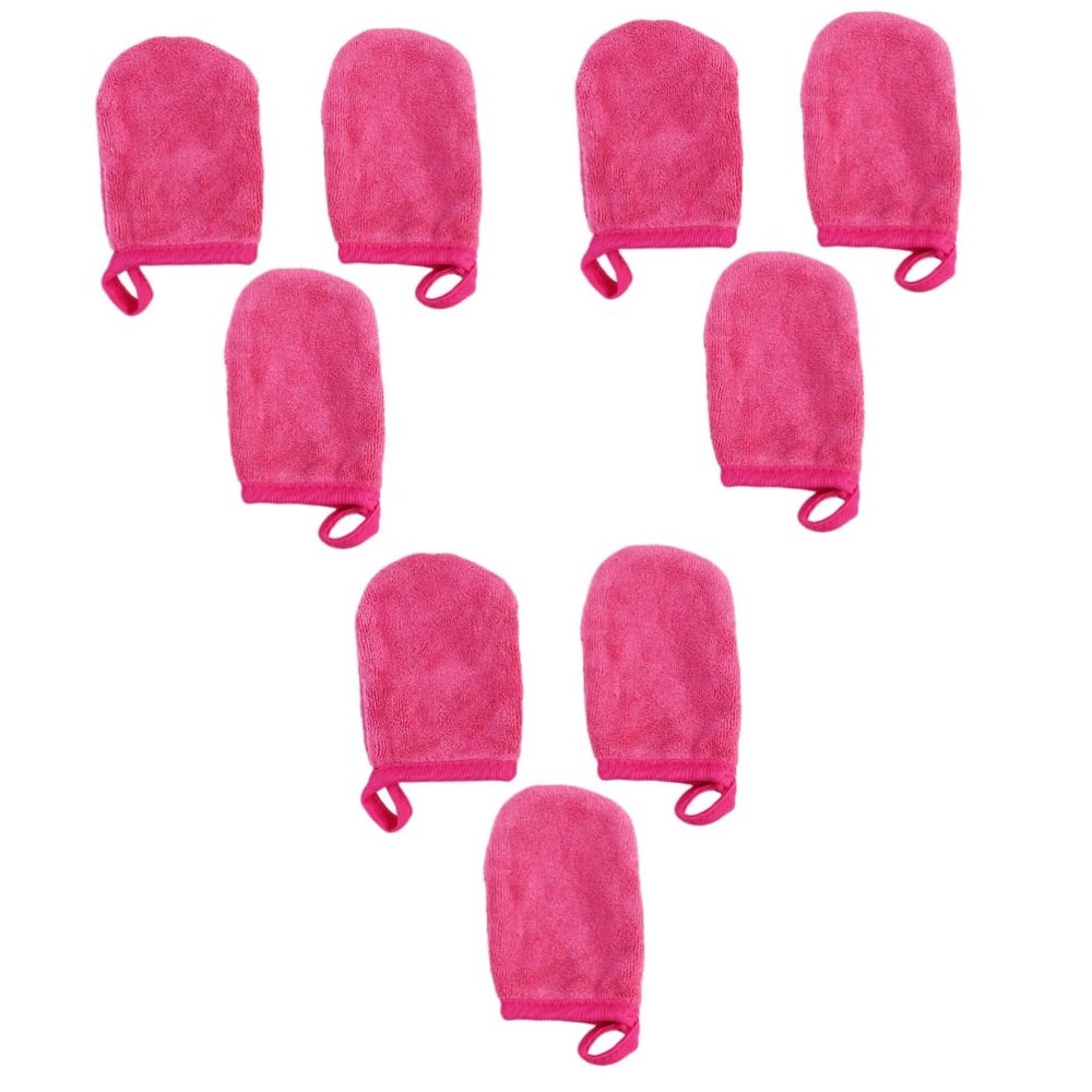 FOMIYES 9-Piece Facial Cleansing Gloves, Thick Reusable Makeup Remover Puffs, Pink